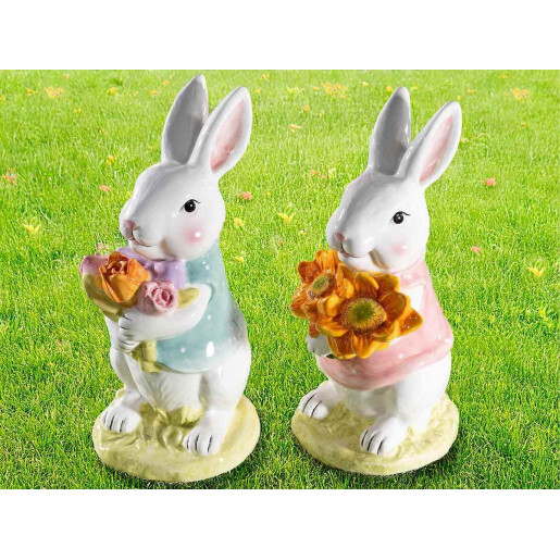 Set 2 figurine Iepurasi Paste ceramica multicolora 12x10.5x23 cm