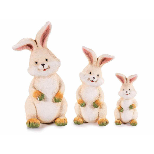 Set 3 figurine Iepurasi ceramica multicolora 10.5x9x20.5 cm, 7.5x7.5x16 cm, 5.5x5x10.5 cm