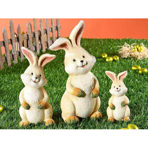 Set 3 figurine Iepurasi ceramica multicolora 10.5x9x20.5 cm, 7.5x7.5x16 cm, 5.5x5x10.5 cm