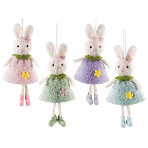 Set 4 figurine Iepurasi Paste textil multicolor 16 cm