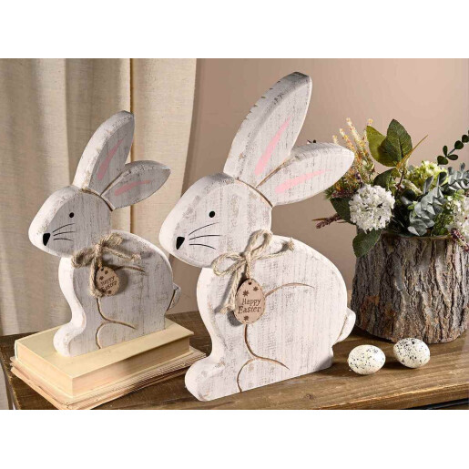 Set 2 figurine Iepurasi Paste lemn 28.5x3x40 cm, 21x2.5x30 cm