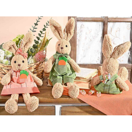 Set 2 figurine Iepurasi Paste textil multicolor 11x7x43 cm
