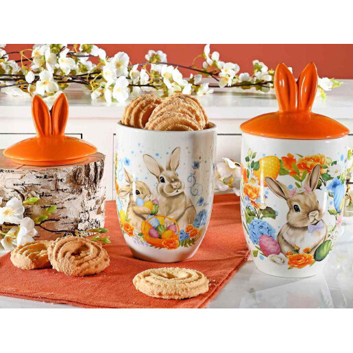 Set 4 borcane Iepuras ceramica multicolora 10.5x20.5 cm