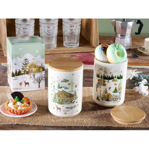 Set 2 borcane Craciun lemn ceramica multicolora Ø 10 cm x 15,5 H