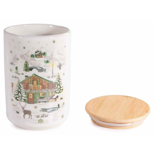 Set 2 borcane Craciun lemn ceramica multicolora Ø 10 cm x 15,5 H