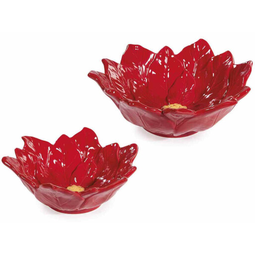 Set 2 boluri Craciunite ceramica rosie galbena cm 20x18,5x7,5 H, 17,5 x 15,5 x 6,5 H