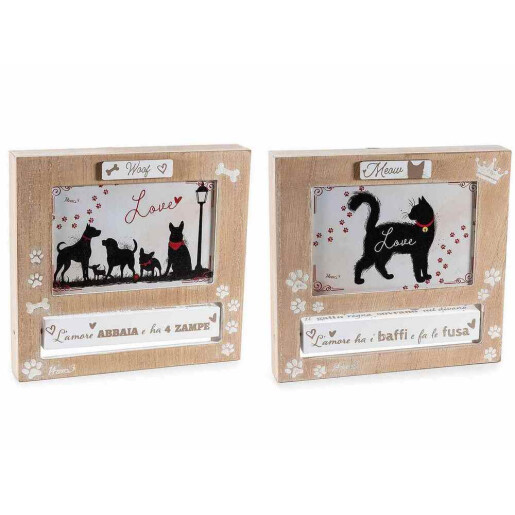 Set 2 rame foto perete, masa lemn multicolor Pisicuta, Catelusi cm 19,5 x 3,5 x 18,5 H, 14 x 9 H