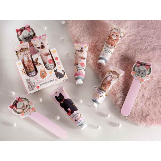 Set 4 creme maini, 2 pile unghii aroma Vanilie si Caramel, Bomboane 10 x 3 x 16 H, 2 x 30 ml