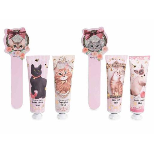 Set 4 creme maini, 2 pile unghii aroma Vanilie si Caramel, Bomboane 10 x 3 x 16 H, 2 x 30 ml