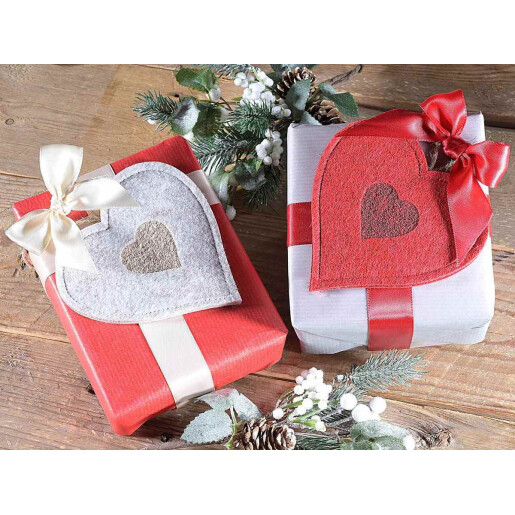 Set 2 ornamente brad Craciun textil gri rosu 10.5x11 cm