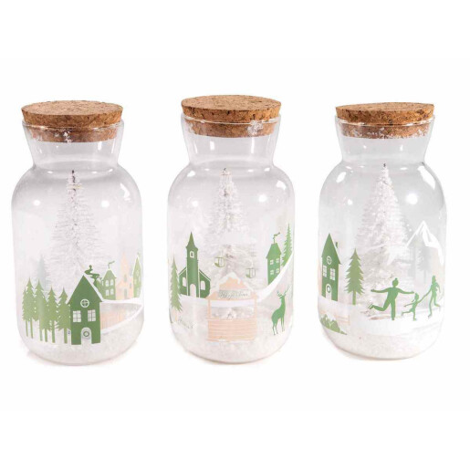 Set 3 decoratiuni Craciun sticla cu leduri 8x15.5 cm