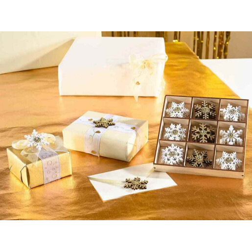 Set 27 decoratiuni Fulg de Nea lemn cu adeziv cm 3,5 x 3,5 H
