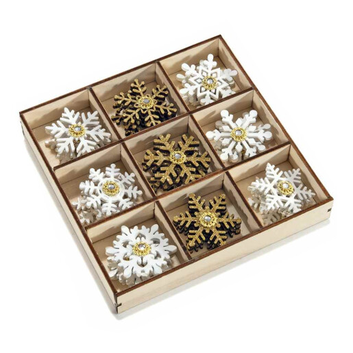 Set 27 decoratiuni Fulg de Nea lemn cu adeziv cm 3,5 x 3,5 H