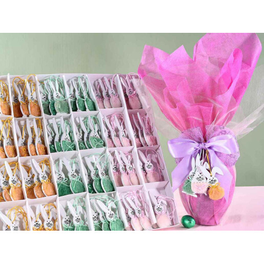 Set 72 figurine Iepurasi Paste lemn textil multicolor 2.5x6 cm