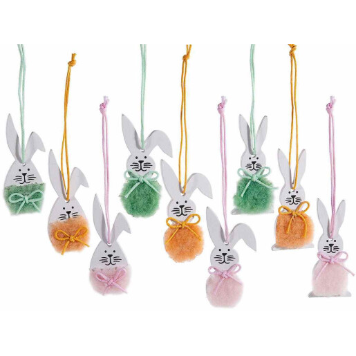 Set 72 figurine Iepurasi Paste lemn textil multicolor 2.5x6 cm