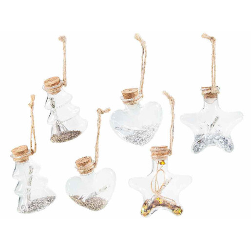 Set 6 ornamente brad Craciun sticla transparenta 4x6 cm