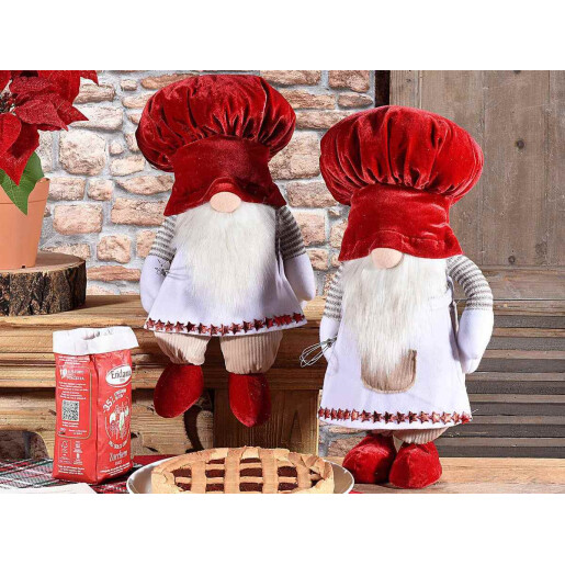 Set 2 figurine Mos Craciun Bucatar textil multicolor 22.5x18x46 cm