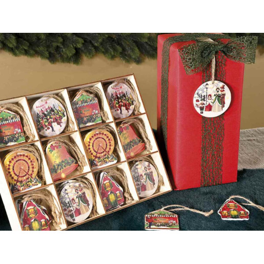 Set 72 ornamente brad Craciun lemn multicolor 5x5.5 cm