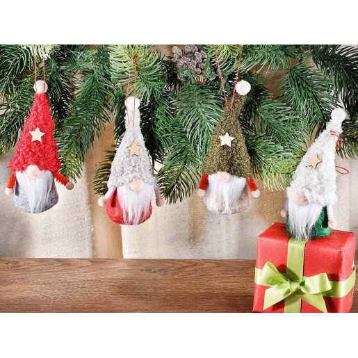 Set 16 ornamente brad Mos Craciun textil multicolor 4x12 cm