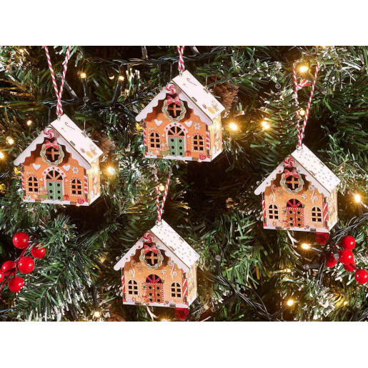 Set 2 ornamente brad Craciun Casute lemn multicolor cm 7 x 4 x 7 H