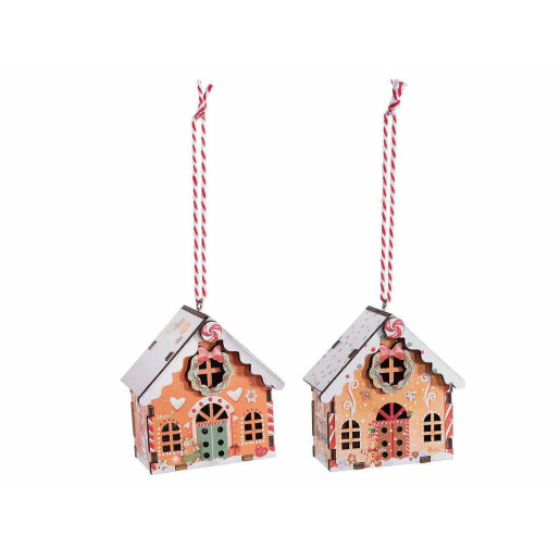 Set 2 ornamente brad Craciun Casute lemn multicolor cm 7 x 4 x 7 H