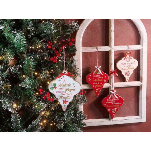 Set 20 ornamente brad Craciun lemn multicolor cm 13,5 x 18 H