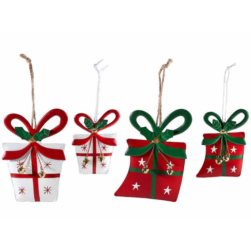 Set 4 ornamente brad Craciun metal multicolor 9x13 cm, 6.5x9 cm