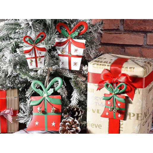 Set 4 ornamente brad Craciun metal multicolor 9x13 cm, 6.5x9 cm