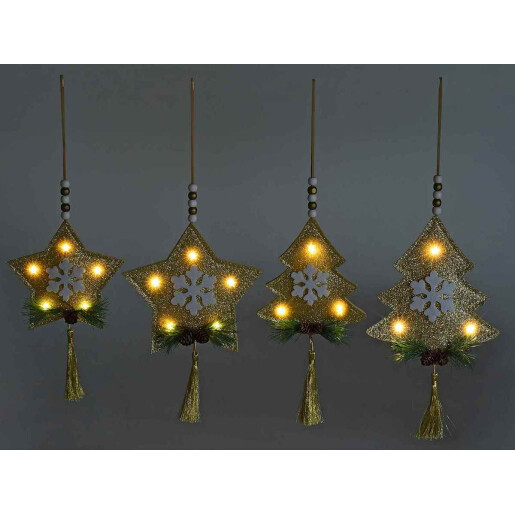 Set 4 ornamente brad Craciun leduri 15x16.5 cm, 12.5x13.5 cm