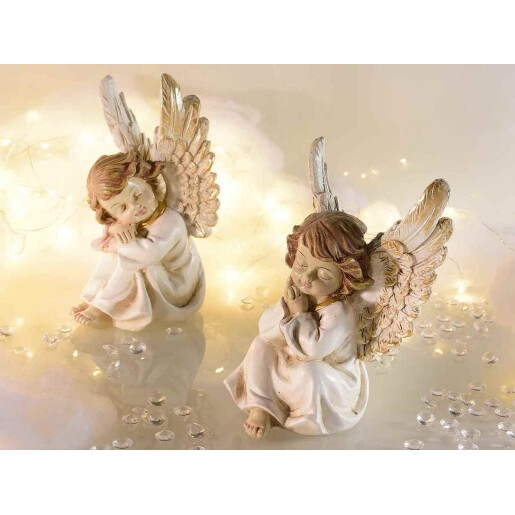Set 2 figurine Ingeri polirasina alba maro cm 9,5 x 8,5 x 16 H
