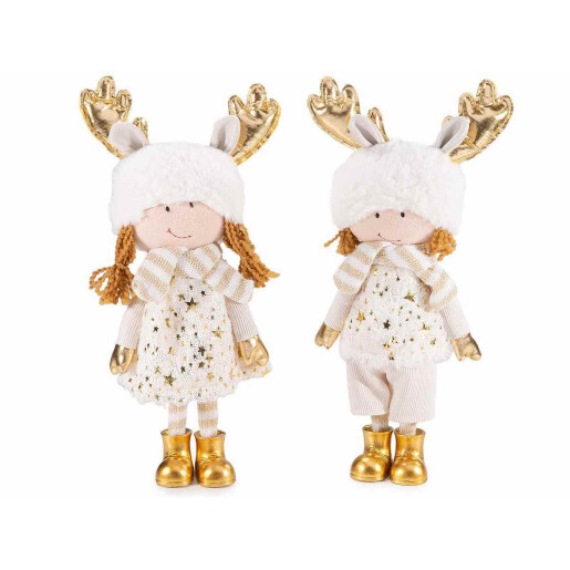Set 2 figurine Fetita si Baietel textil alb auriu 14x9x39 cm