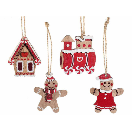 Set 72 ornamente brad Craciun lemn 5.5x6 cm