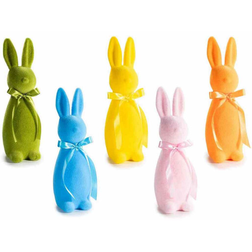 Set 5 figurine Iepurasi Paste catifea multicolora cm 11 x 9,5 x 31 H