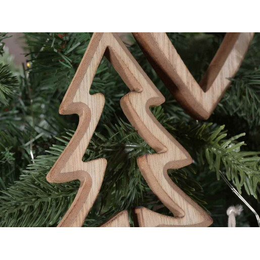 Set 12 ornamente brad Craciun lemn natur 8.5x12 cm, 7x10 cm