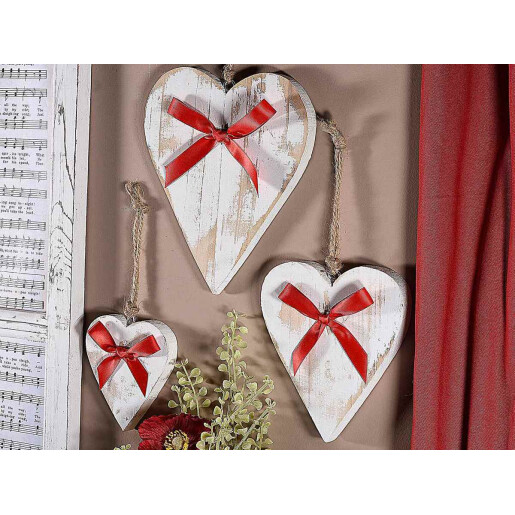 Set 3 ornamente brad Craciun Inimioare 17x20 cm, 14x15.5 cm, 9.5x10.5 cm
