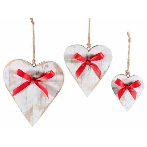 Set 3 ornamente brad Craciun Inimioare 17x20 cm, 14x15.5 cm, 9.5x10.5 cm