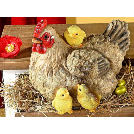 Figurina Gaina cu Puisori polirasina multicolora 24.5x9x27.5 cm