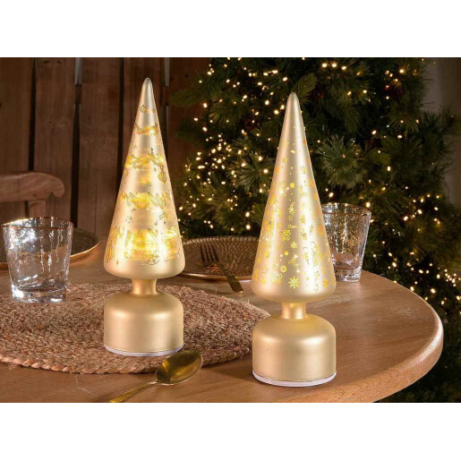 Set 2 brazi Craciun sticla aurie cu led Ø 9 cm x 31 H