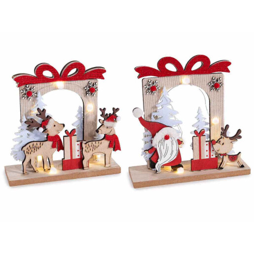 Set 2 decoratiuni Craciun lemn cu led cm 18 x 6 x 18 H