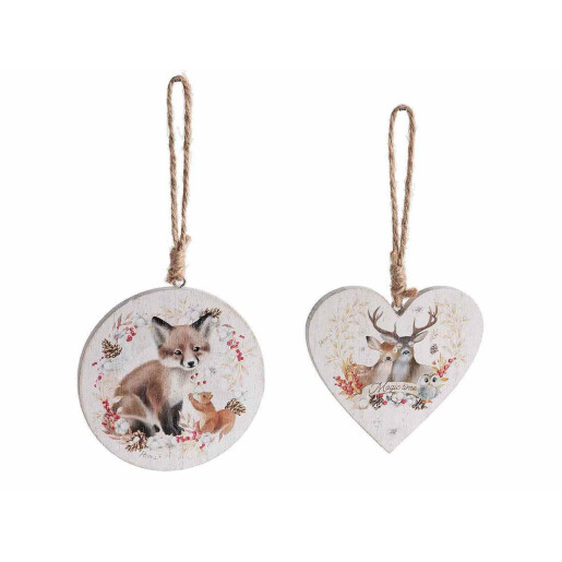 Set 2 ornamente brad Craciun lemn multicolor Ø 10 cm