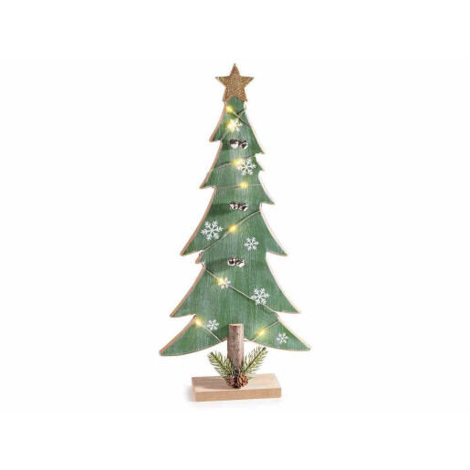 Decoratiune brad Craciun lemn cu leduri 18x5x38.5 cm