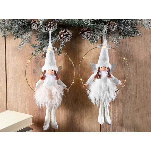Set 2 figurine Ingeri textil cu led 20x34 cm