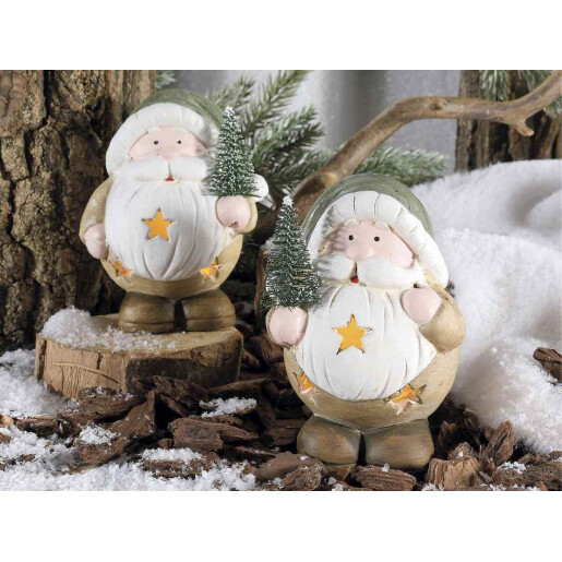 Set 2 figurine Craciun teracota multicolora cu led cm 9 x 7 x 11,5 H