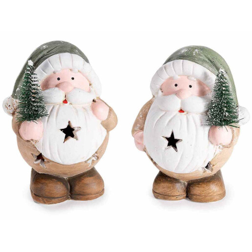 Set 2 figurine Craciun teracota multicolora cu led cm 9 x 7 x 11,5 H