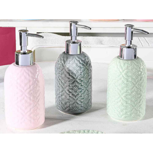 Dispenser sapun lichid ceramica roz Ø 7,5 cm x 18,5 H, 320 ml