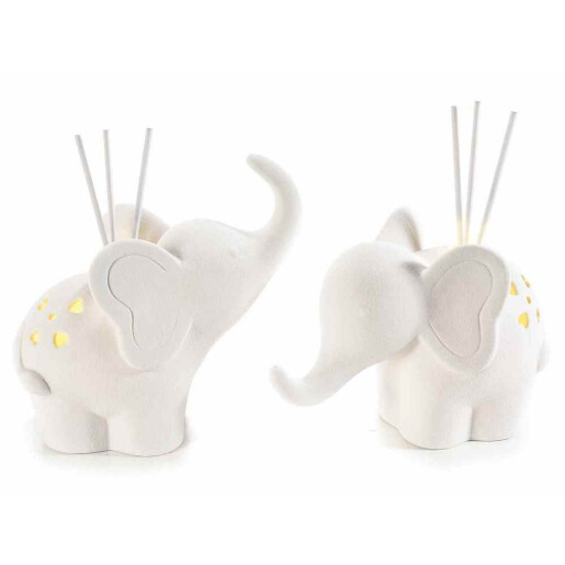 Set 2 difuzoare parfum camera cu betisoare portelan alb cu led Elefant cm14x8,5x15H