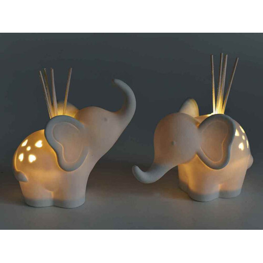 Set 2 difuzoare parfum camera cu betisoare portelan alb cu led Elefant cm14x8,5x15H