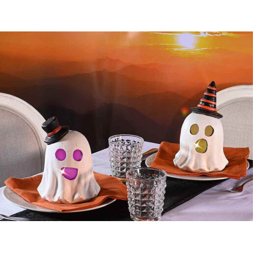 Set 2 figurine Halloween Fantoma teracota multicolora cu led Ø 13,5 cm x 21 H