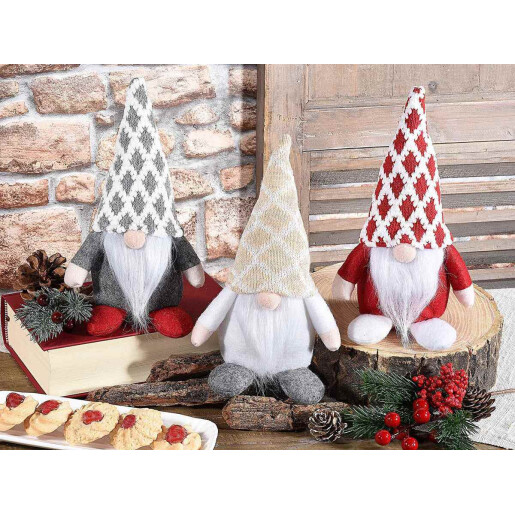 Set 3 figurine Gnomi textil multicolor 10x9x20 cm