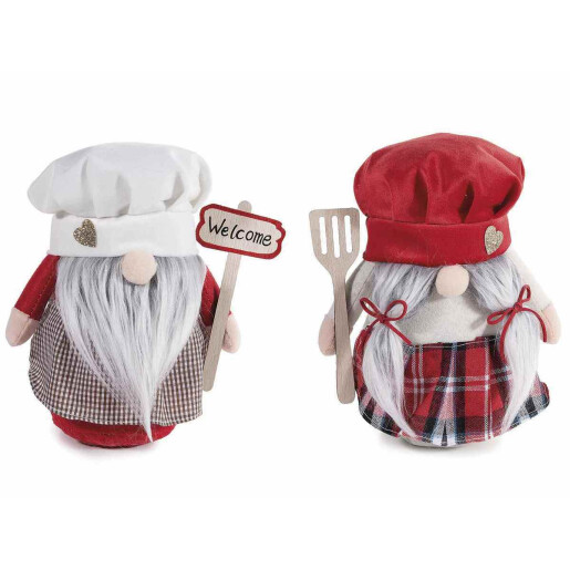 Set figurine Mos Craciun, Craciunita Bucatari textil multicolor cm 18 x 11 x 23 H